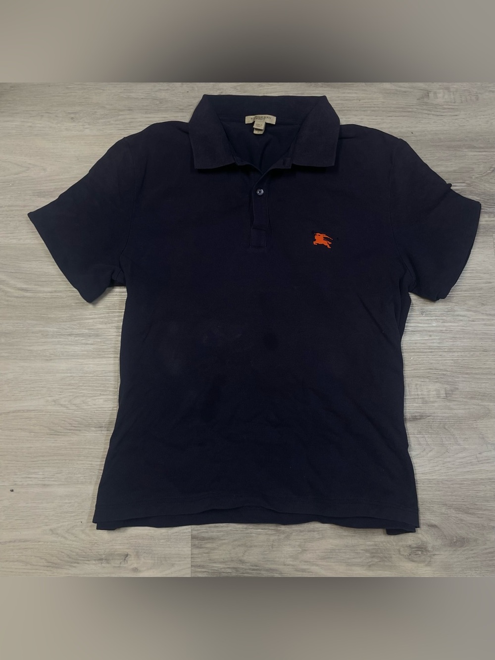 Burberry Navy Polo with Orange Logo
